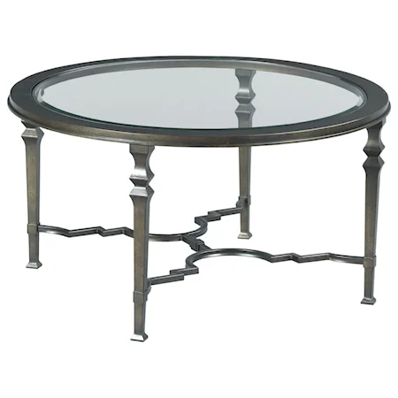 Metal Round Cocktail Table with Glass Top